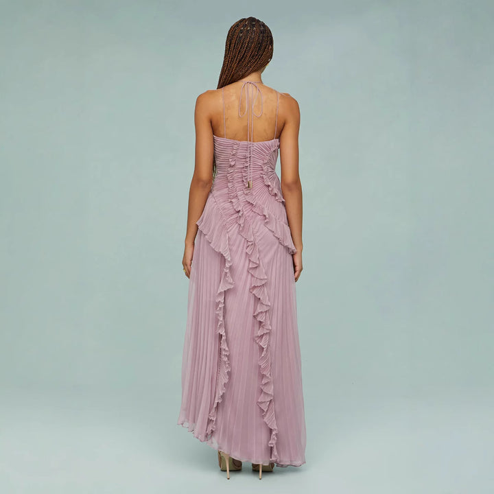 Pleated Ruffle Chiffon Maxi Dress for Weddings and Elegant Celebrations Women-Vyana Collective