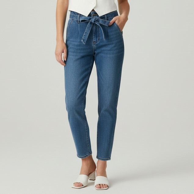 Plus Size High-Waisted Washed Denim Pencil Pants for Women-Vyana Collective