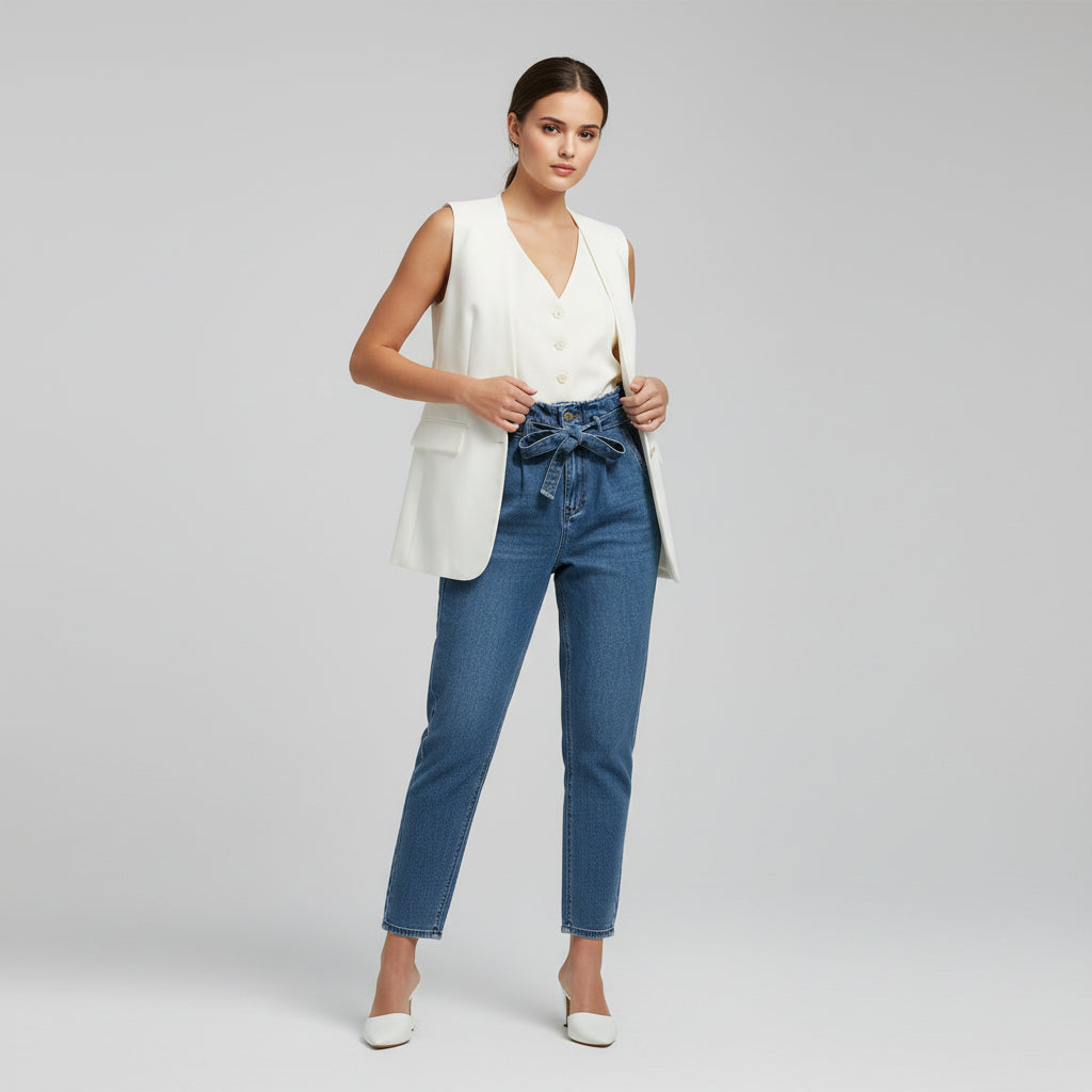 Plus Size High-Waisted Washed Denim Pencil Pants for Women-Vyana Collective