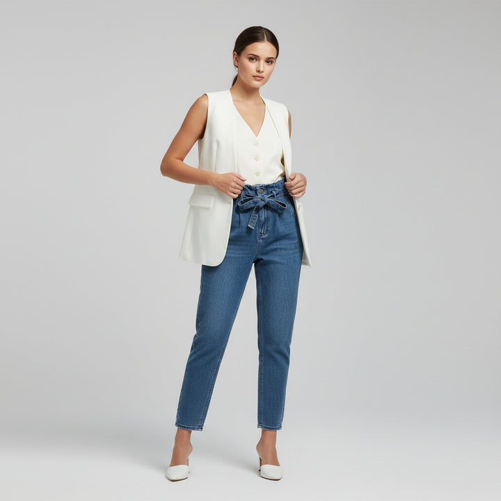 Plus Size High-Waisted Washed Denim Pencil Pants for Women-Vyana Collective