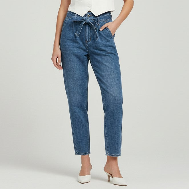 Plus Size High-Waisted Washed Denim Pencil Pants for Women-Vyana Collective