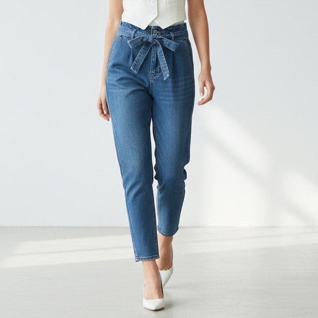 Plus Size High-Waisted Washed Denim Pencil Pants for Women-Vyana Collective