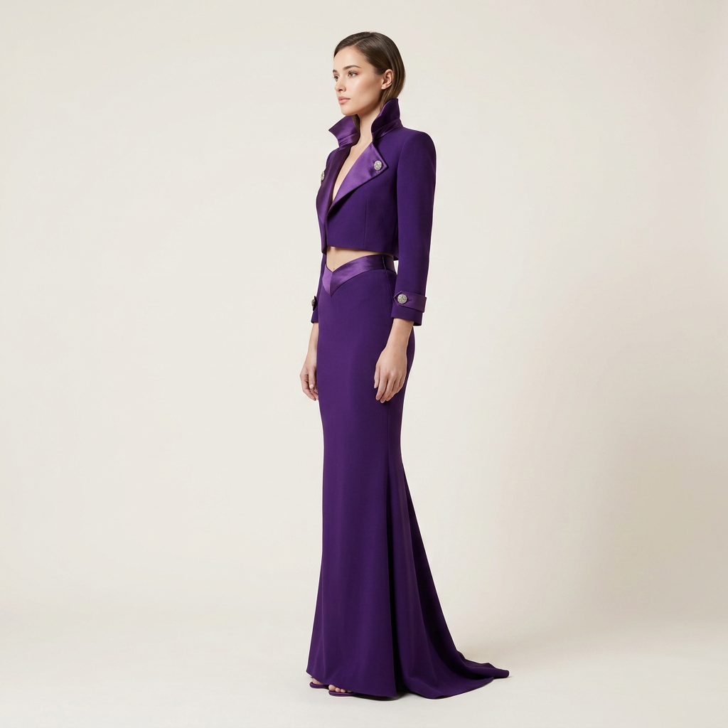 Purple Cropped Jacket and Mermaid Maxi Skirt Set for Friday Night Vibes Women-Vyana Collective