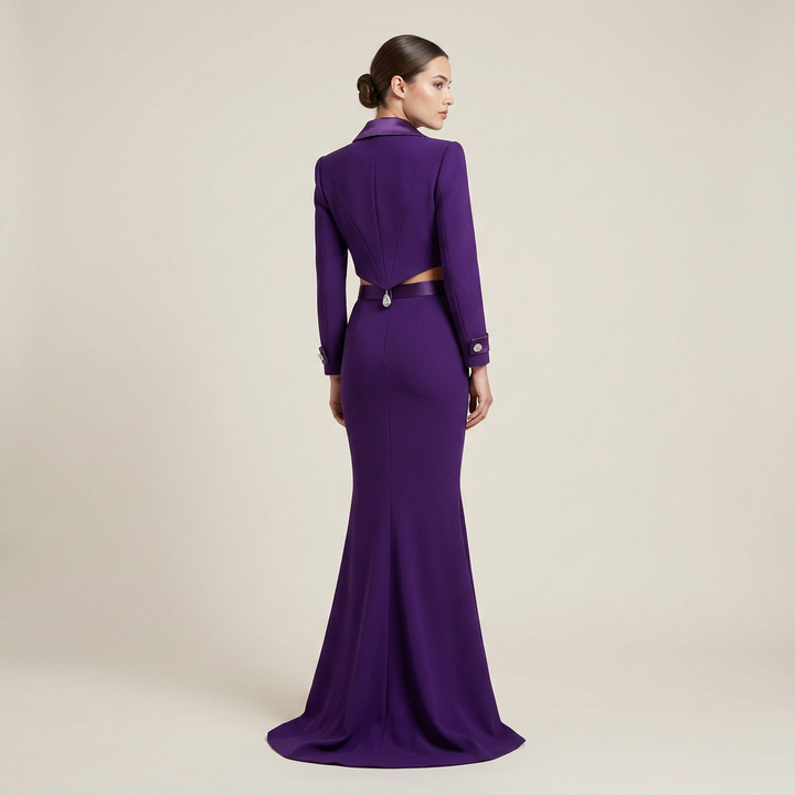 Purple Cropped Jacket and Mermaid Maxi Skirt Set for Friday Night Vibes Women-Vyana Collective