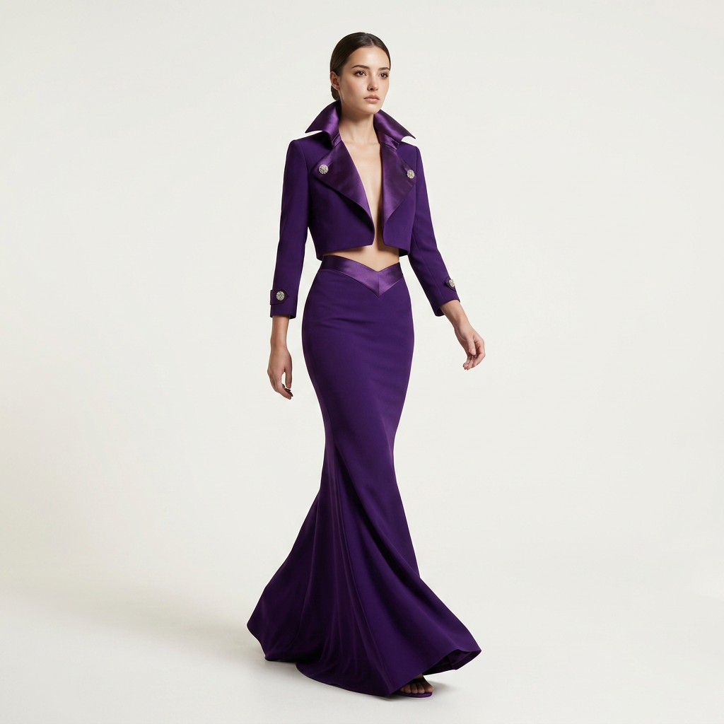 Purple Cropped Jacket and Mermaid Maxi Skirt Set for Friday Night Vibes Women-Vyana Collective