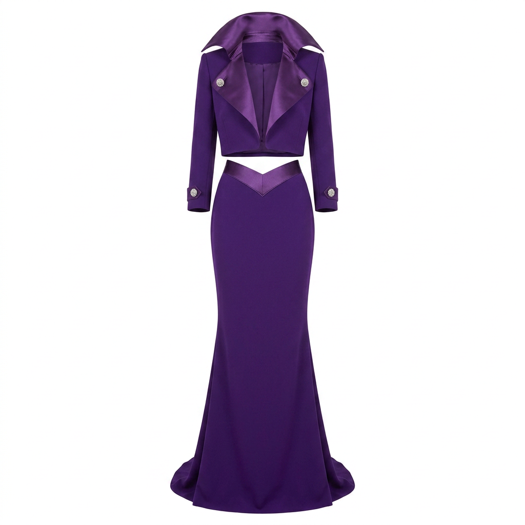 Purple Cropped Jacket and Mermaid Maxi Skirt Set for Friday Night Vibes Women-Vyana Collective