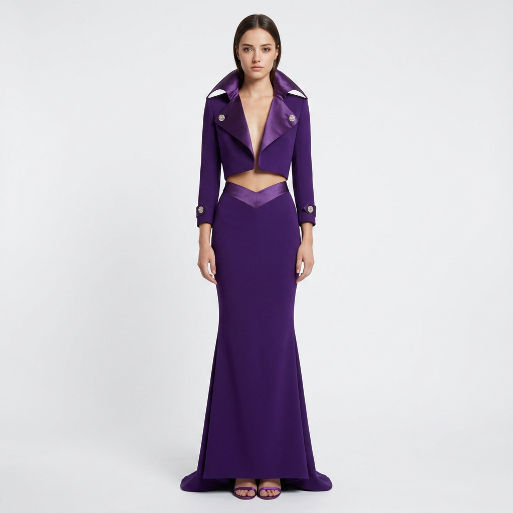 Purple Cropped Jacket and Mermaid Maxi Skirt Set for Friday Night Vibes Women-Vyana Collective
