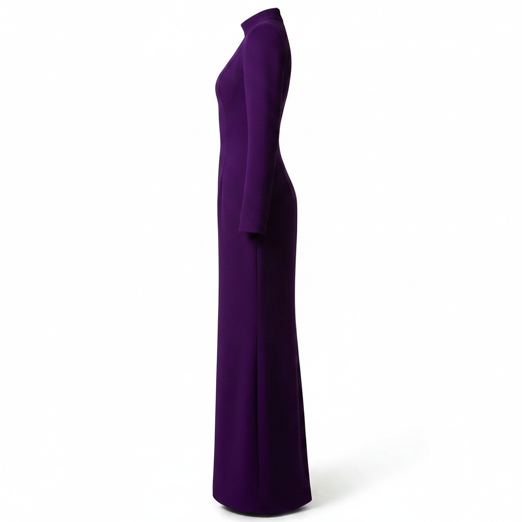 Purple High-Neck Beaded Mesh Cutout Mermaid Evening Gown-Vyana Collective