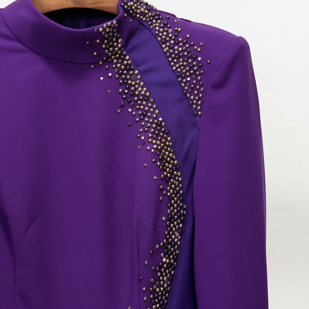 Purple High-Neck Beaded Mesh Cutout Mermaid Evening Gown-Vyana Collective
