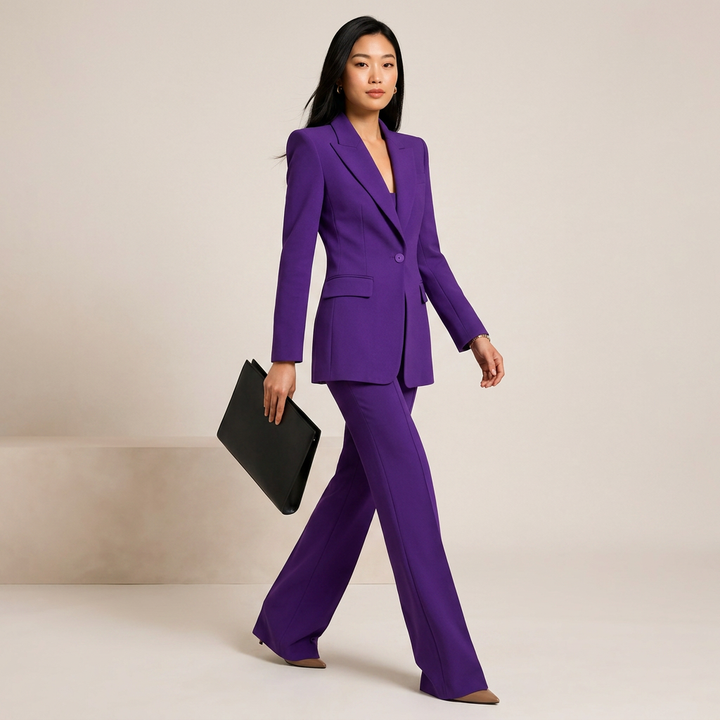 Purple Tailored Blazer and Wide Leg Pants Set for Meetings Ready and Executive Elegance Women-Vyana Collective