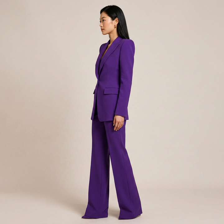 Purple Tailored Blazer and Wide Leg Pants Set for Meetings Ready and Executive Elegance Women-Vyana Collective