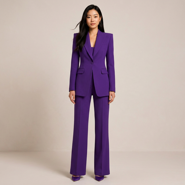 Purple Tailored Blazer and Wide Leg Pants Set for Meetings Ready and Executive Elegance Women-Vyana Collective