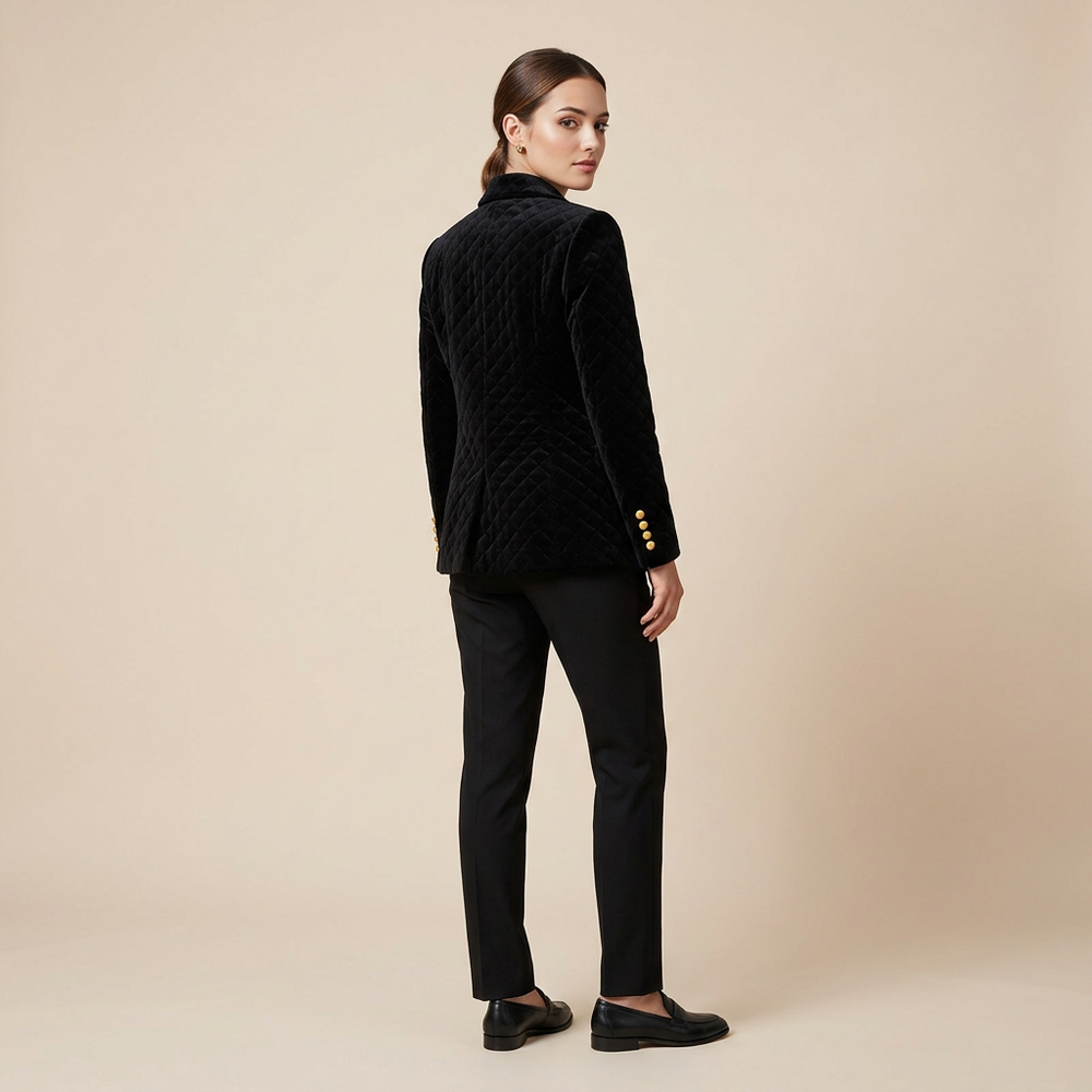 Quilted Velvet Double Breasted Blazer for Executive Office Style Women-Vyana Collective