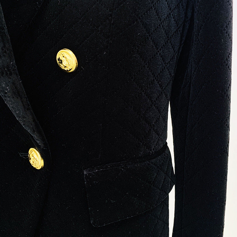 Quilted Velvet Double Breasted Blazer for Executive Office Style Women-Vyana Collective