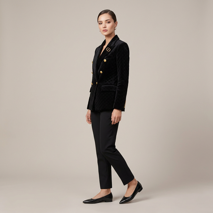 Quilted Velvet Double Breasted Blazer for Executive Office Style Women-Vyana Collective