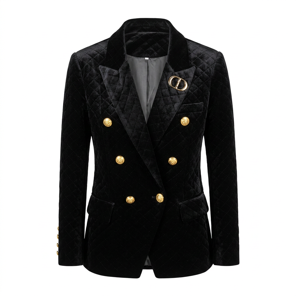 Quilted Velvet Double Breasted Blazer for Executive Office Style Women-Vyana Collective