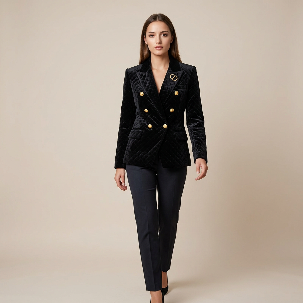 Quilted Velvet Double Breasted Blazer for Executive Office Style Women-Vyana Collective