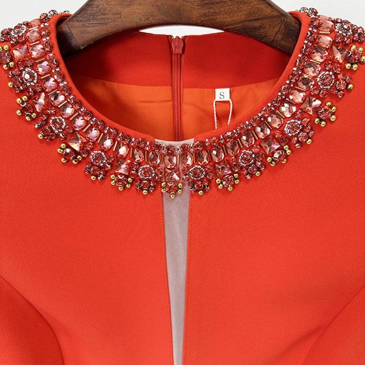 Red Crystal Embellished Mini Dress for Cocktail Parties and Evening Glamour Women-Vyana Collective