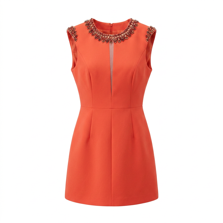 Red Crystal Embellished Mini Dress for Cocktail Parties and Evening Glamour Women-Vyana Collective
