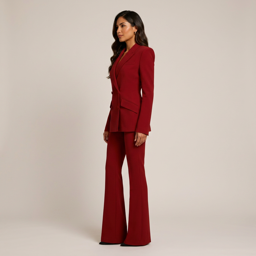 Red Double-Breasted Blazer and Wide Leg Trousers Suit for Power Dressing-Vyana Collective