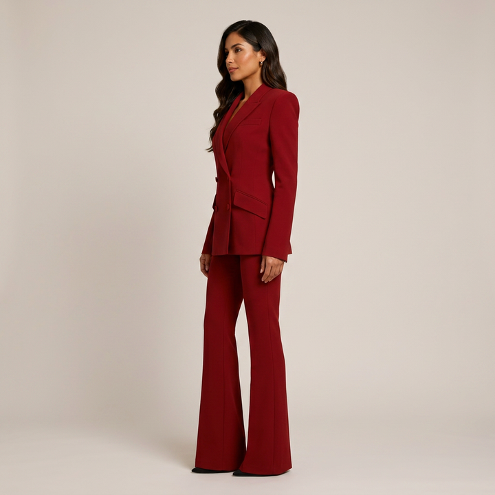 Red Double-Breasted Blazer and Wide Leg Trousers Suit for Power Dressing-Vyana Collective