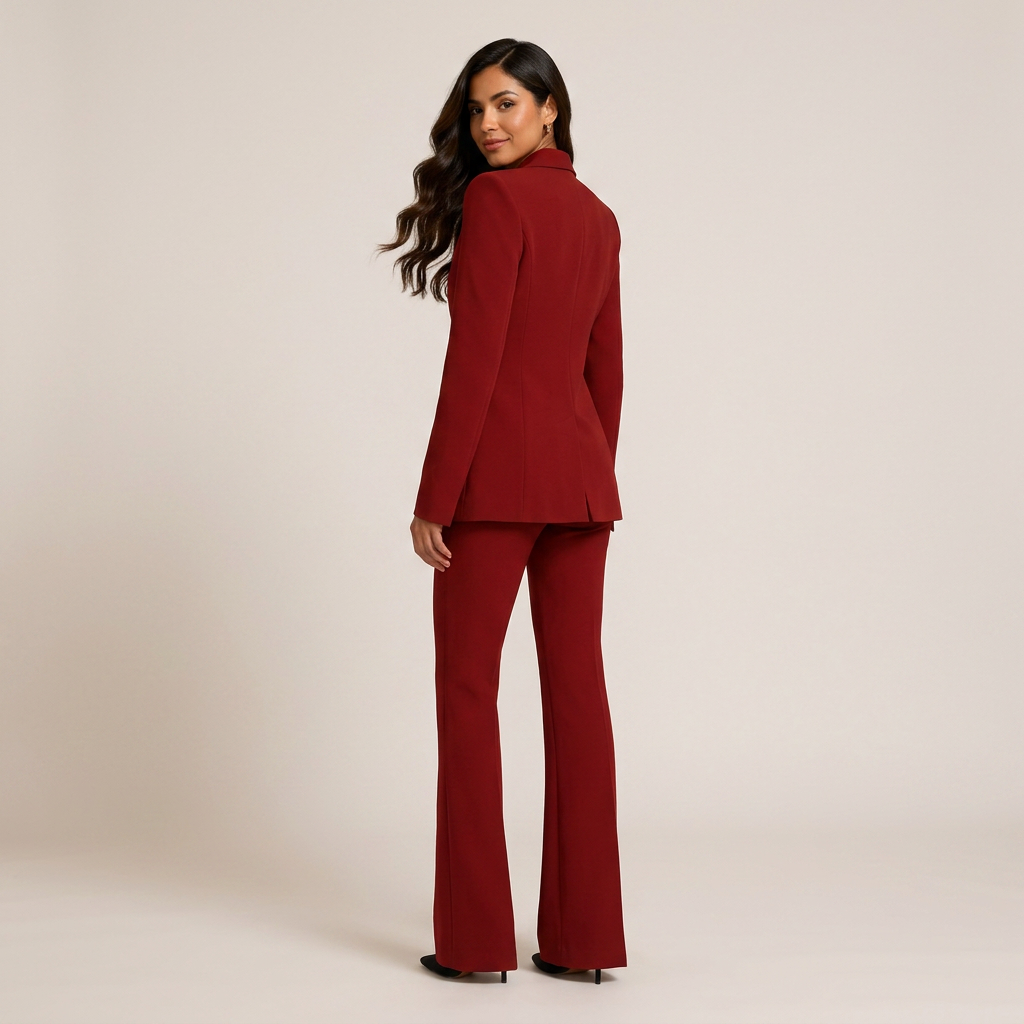 Red Double-Breasted Blazer and Wide Leg Trousers Suit for Power Dressing-Vyana Collective