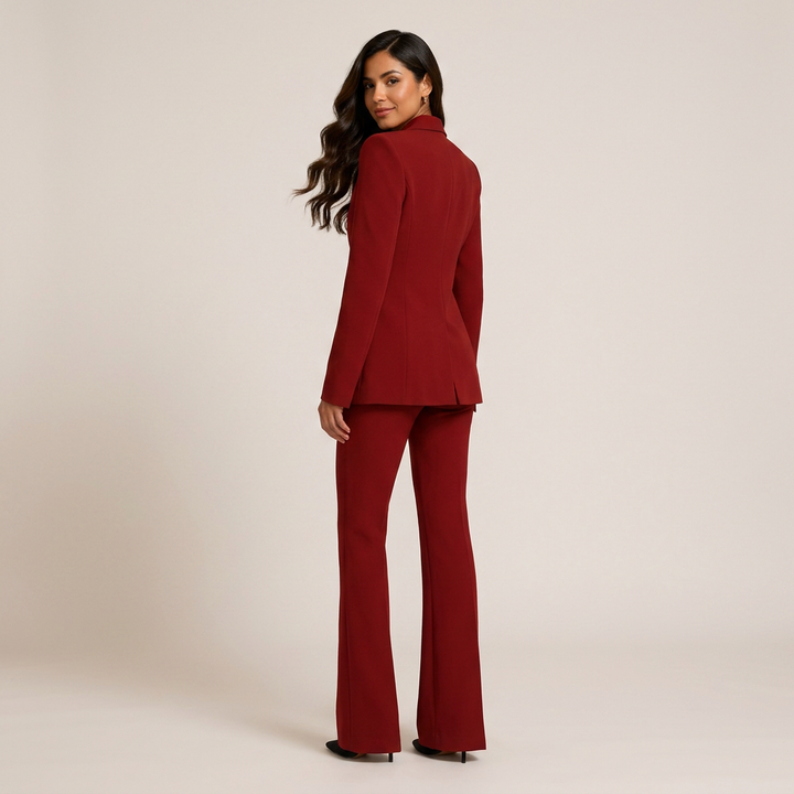 Red Double-Breasted Blazer and Wide Leg Trousers Suit for Power Dressing-Vyana Collective