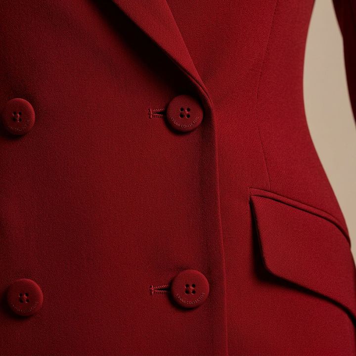 Red Double-Breasted Blazer and Wide Leg Trousers Suit for Power Dressing-Vyana Collective