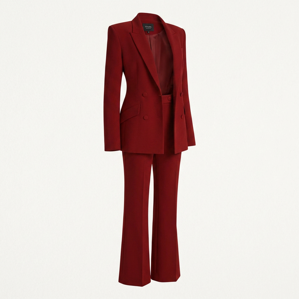 Red Double-Breasted Blazer and Wide Leg Trousers Suit for Power Dressing-Vyana Collective