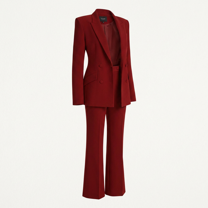 Red Double-Breasted Blazer and Wide Leg Trousers Suit for Power Dressing-Vyana Collective