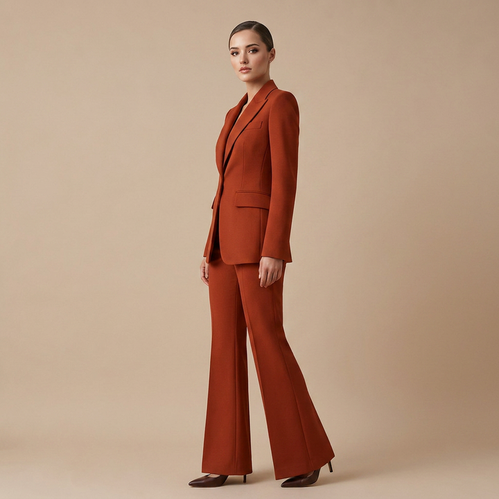 Red Tailored Blazer and Wide Leg Trousers Suit Set for Meetings Ready and Executive Power Dressing Women-Vyana Collective