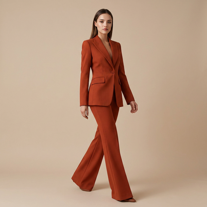 Red Tailored Blazer and Wide Leg Trousers Suit Set for Meetings Ready and Executive Power Dressing Women-Vyana Collective