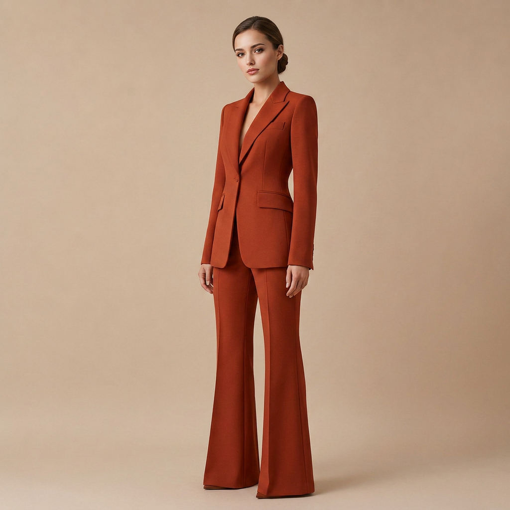 Red Tailored Blazer and Wide Leg Trousers Suit Set for Meetings Ready and Executive Power Dressing Women-Vyana Collective
