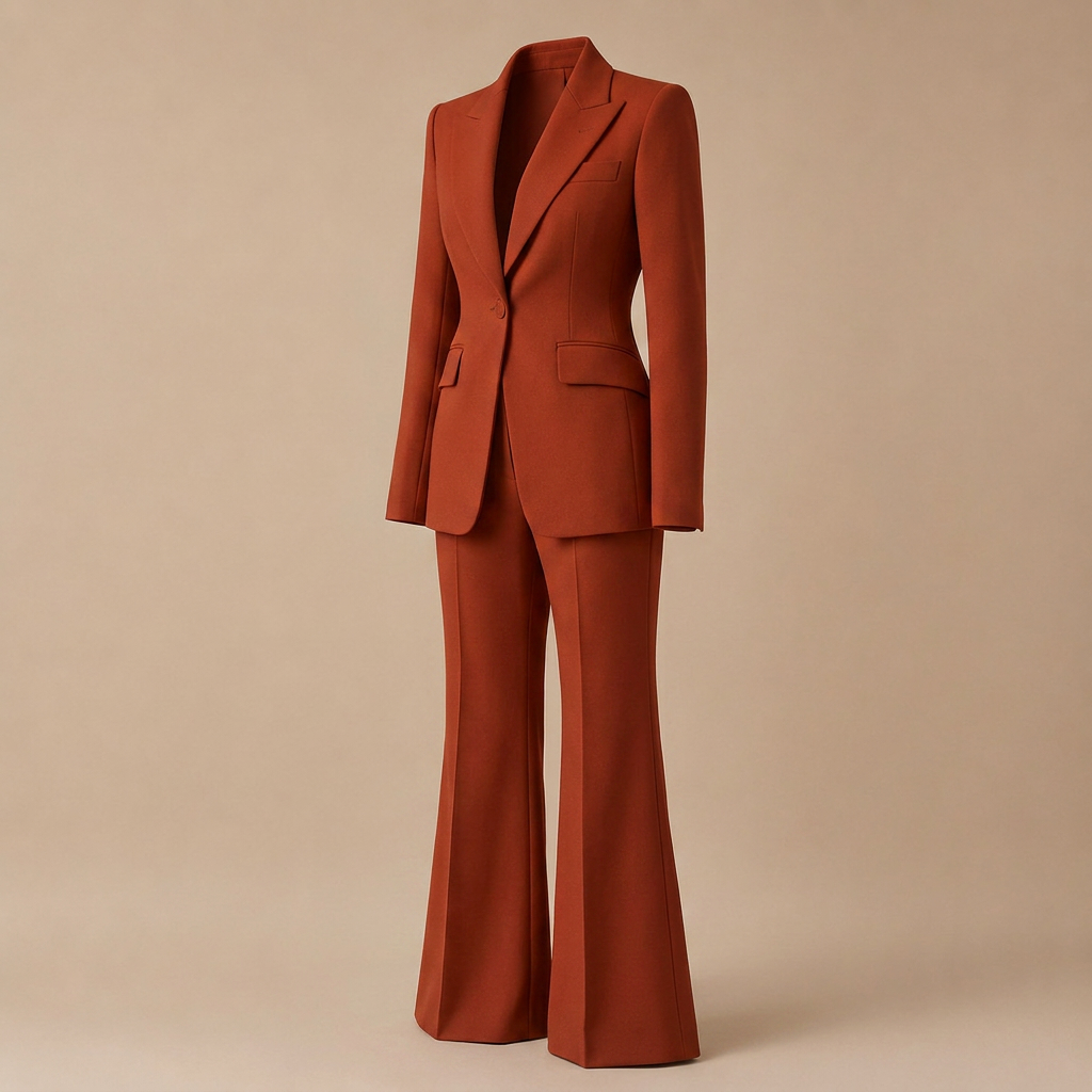 Red Tailored Blazer and Wide Leg Trousers Suit Set for Meetings Ready and Executive Power Dressing Women-Vyana Collective
