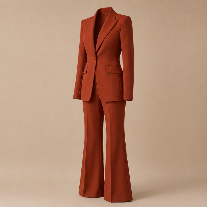 Red Tailored Blazer and Wide Leg Trousers Suit Set for Meetings Ready and Executive Power Dressing Women-Vyana Collective