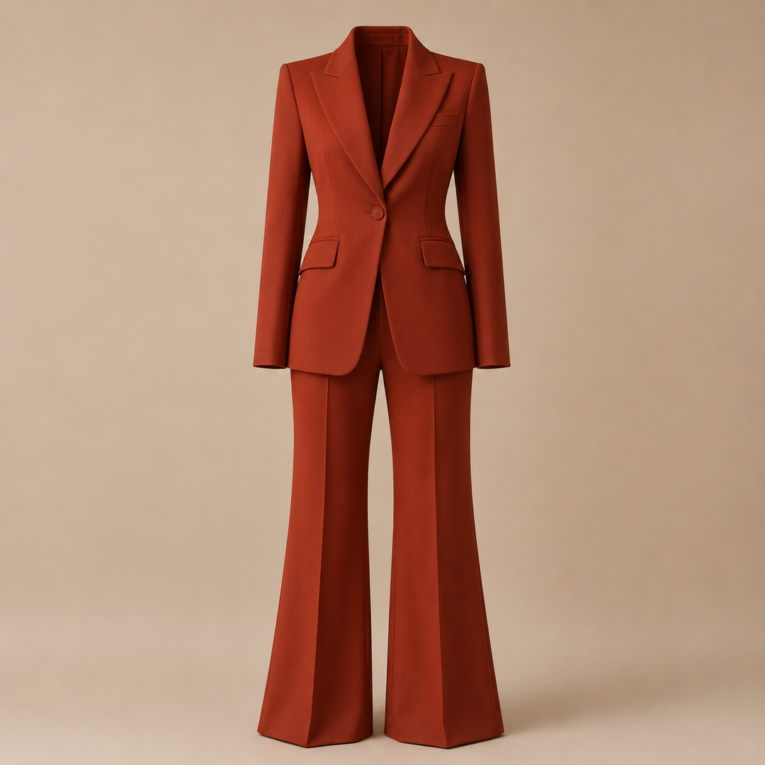 Red Tailored Blazer and Wide Leg Trousers Suit Set for Meetings Ready and Executive Power Dressing Women-Vyana Collective