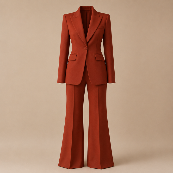 Red Tailored Blazer and Wide Leg Trousers Suit Set for Meetings Ready and Executive Power Dressing Women-Vyana Collective