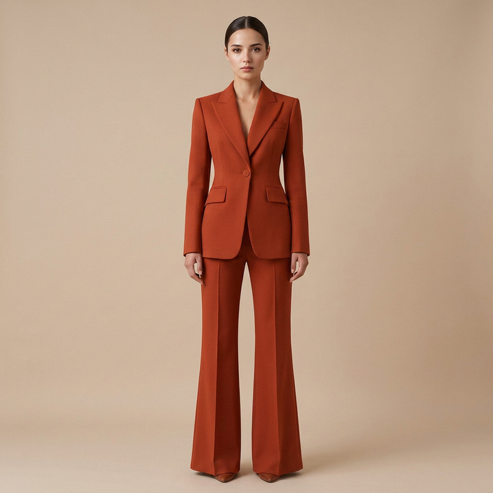 Red Tailored Blazer and Wide Leg Trousers Suit Set for Meetings Ready and Executive Power Dressing Women-Vyana Collective