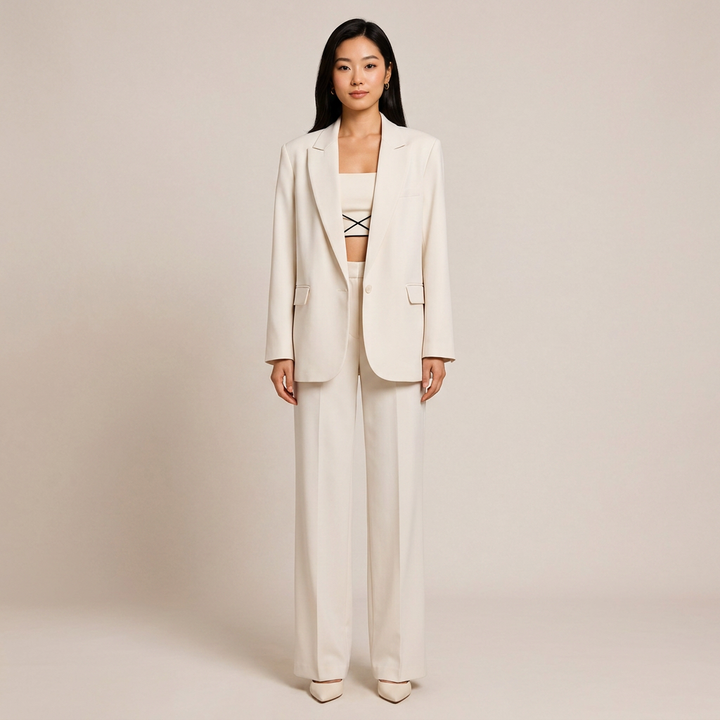 Relaxed Blazer and Wide Leg Trousers Suit Set for Meetings Ready and Modern Office Style Women-Vyana Collective