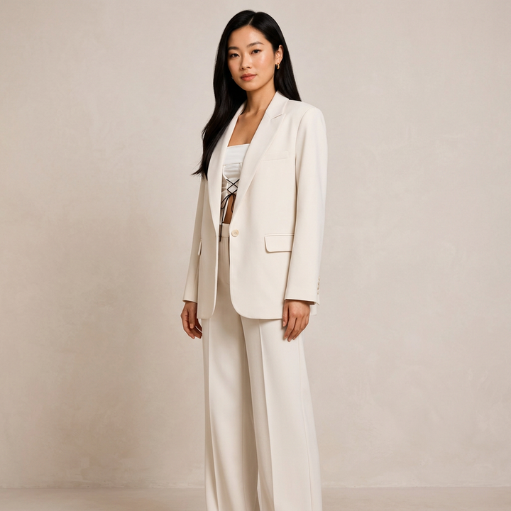 Relaxed Blazer and Wide Leg Trousers Suit Set for Meetings Ready and Modern Office Style Women-Vyana Collective