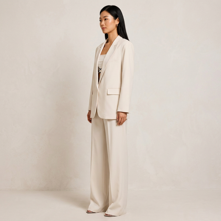 Relaxed Blazer and Wide Leg Trousers Suit Set for Meetings Ready and Modern Office Style Women-Vyana Collective