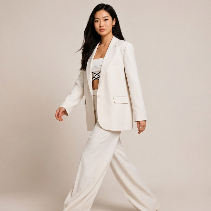 Relaxed Blazer and Wide Leg Trousers Suit Set for Meetings Ready and Modern Office Style Women-Vyana Collective