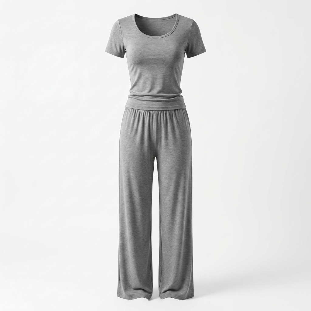 Relaxed Grey Tee & Wide-Leg Lounge Pants Set-Vyana Collective