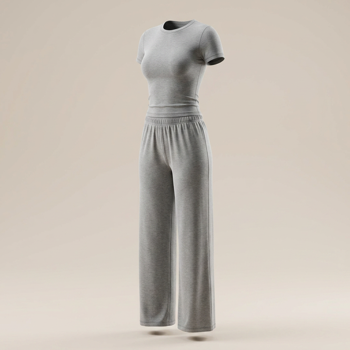 Relaxed Grey Tee & Wide-Leg Lounge Pants Set-Vyana Collective