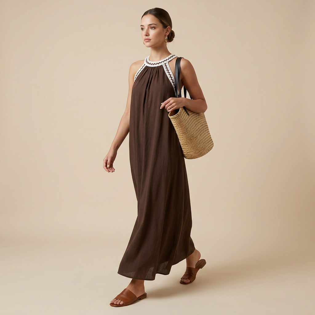 Resort Breeze Flared Halter Maxi Dress-Vyana Collective