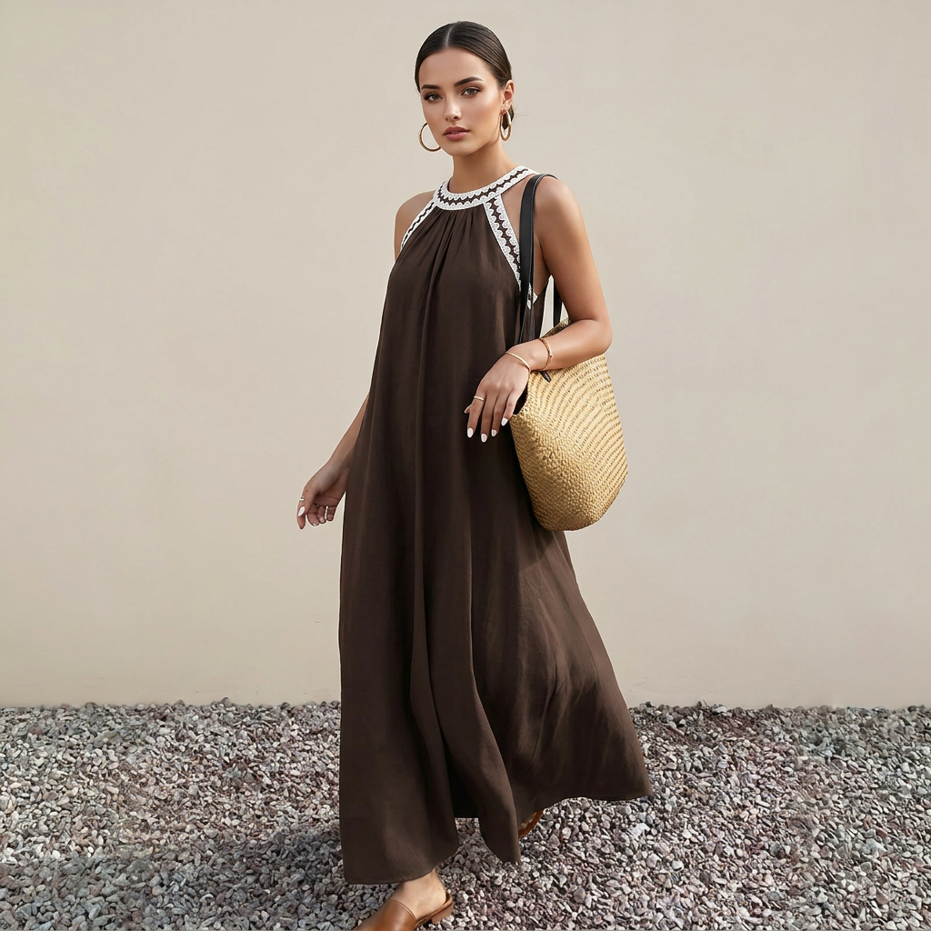 Resort Breeze Flared Halter Maxi Dress-Vyana Collective