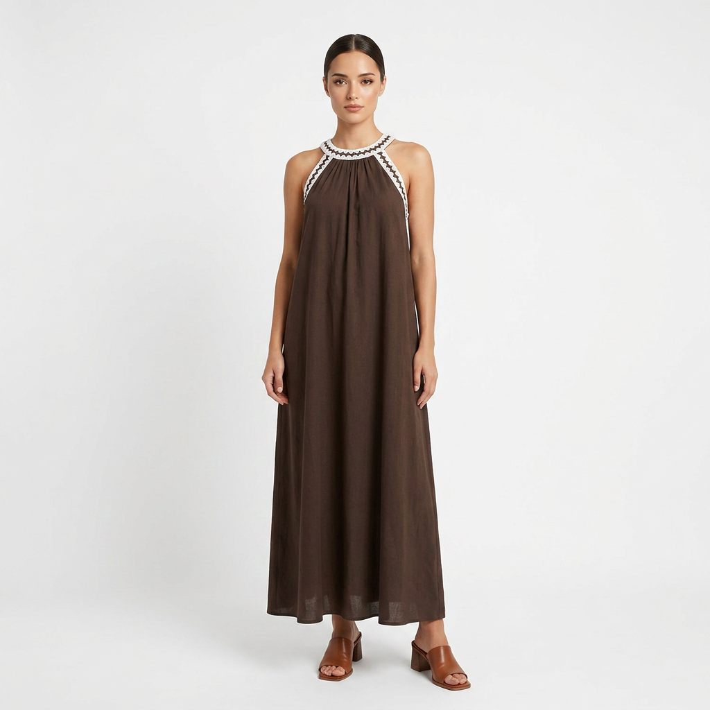 Resort Breeze Flared Halter Maxi Dress-Vyana Collective