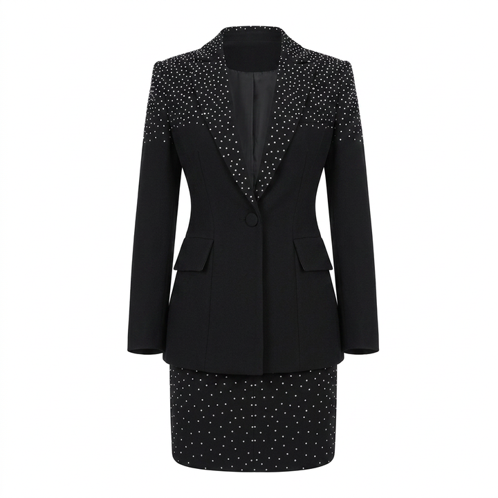 Rhinestone Blazer and Mini Skirt Suit Set for Meetings Ready and Executive Elegance Women-Vyana Collective