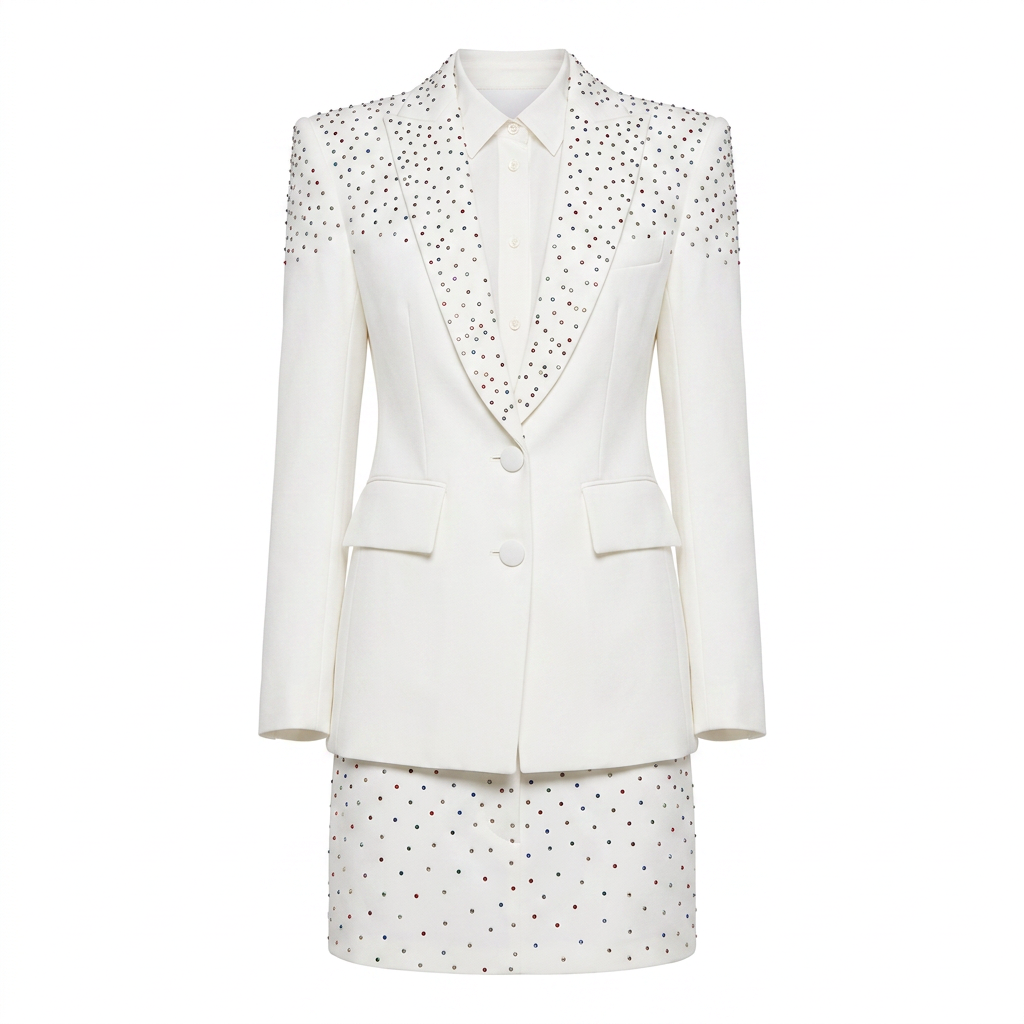 Rhinestone Blazer and Mini Skirt Suit Set for Meetings Ready and Executive Elegance Women-Vyana Collective