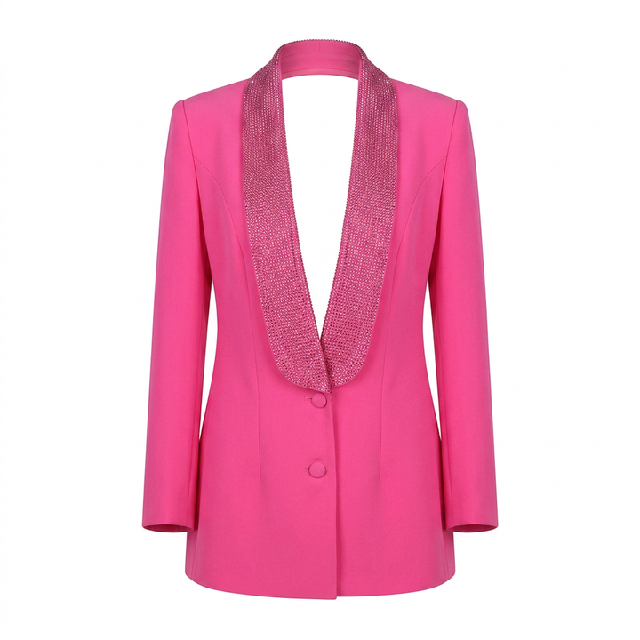 Rhinestone Shawl Collar Blazer Mini Dress for Elegant Evening Style Women-Vyana Collective